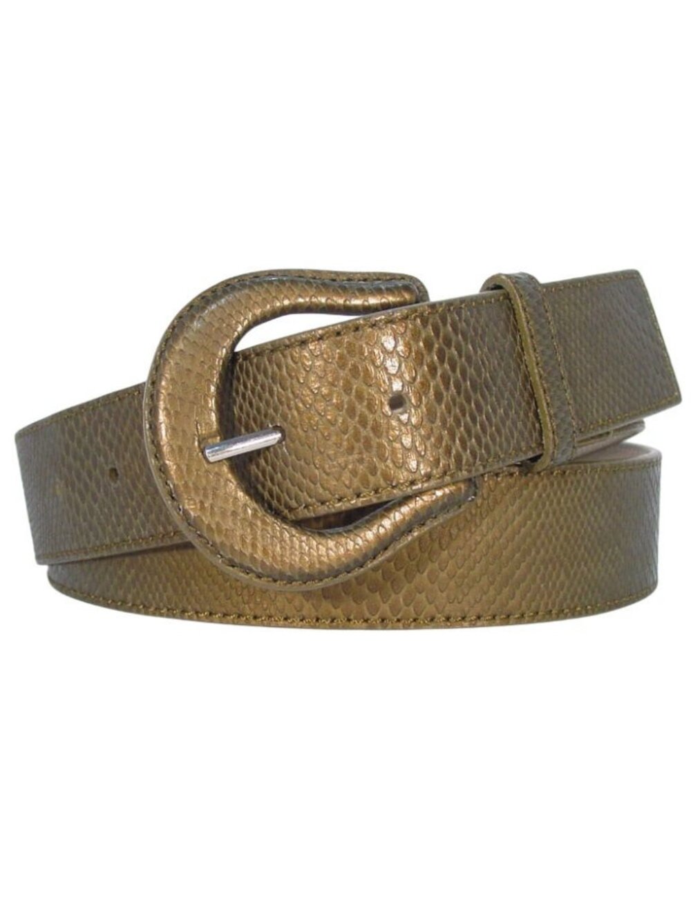 NINE WEST Wide Bronze Snakeskin-Embossed Leather Belt Women's XL
